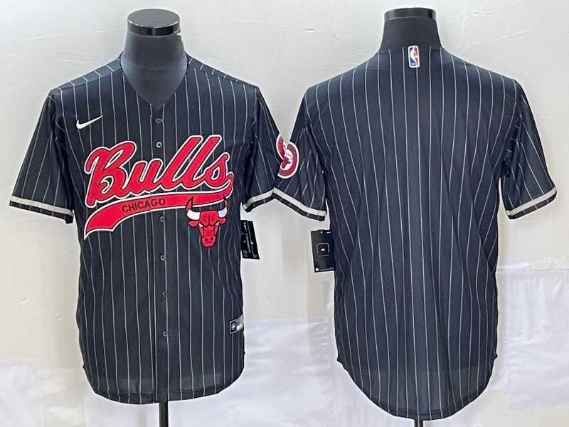 Mens Chicago Bulls Blank Black Pinstripe Cool Base Stitched Baseball Jersey